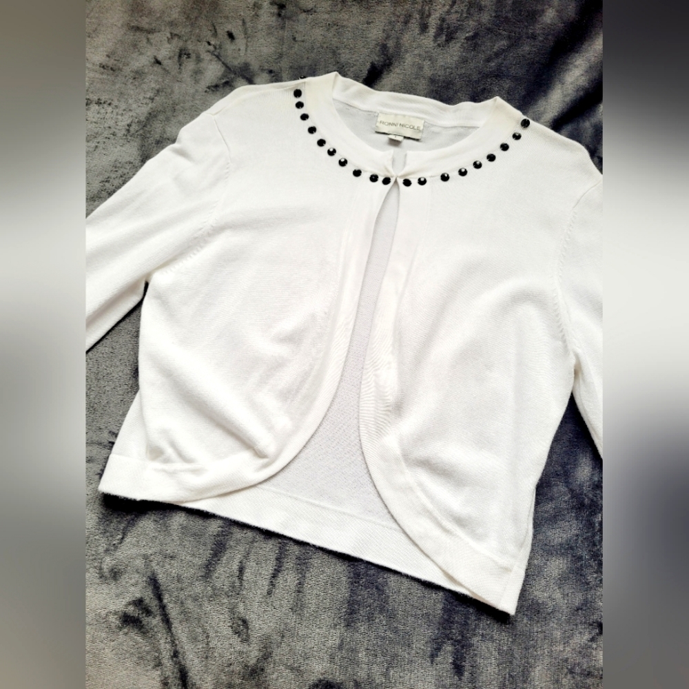 White Cardigan with Black Accents